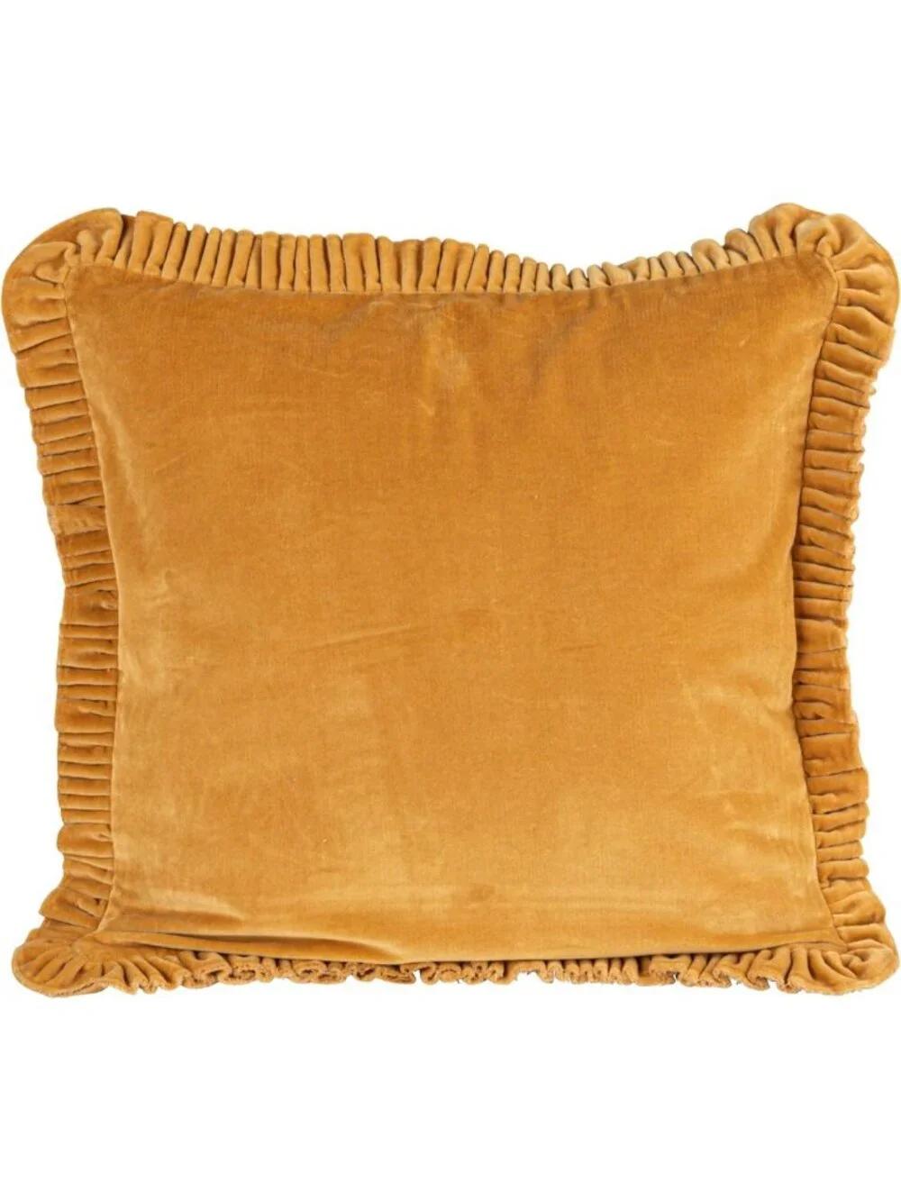 Velvet Ruffled Square Pillow in Mustard - Soft Decorative Cushion for Home Decor